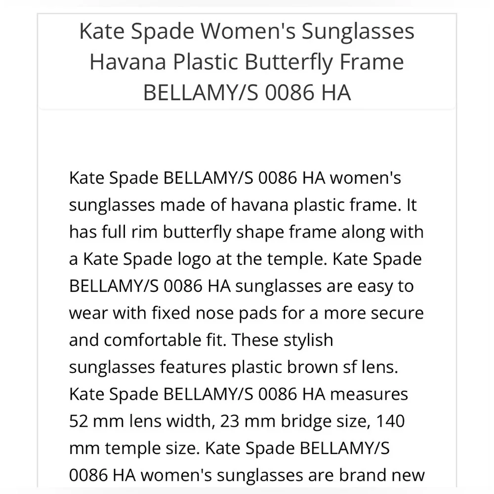kate spade Bellamy S0086 Tortoiseshell Square Sunglasses Brown/Black Pattern NIC